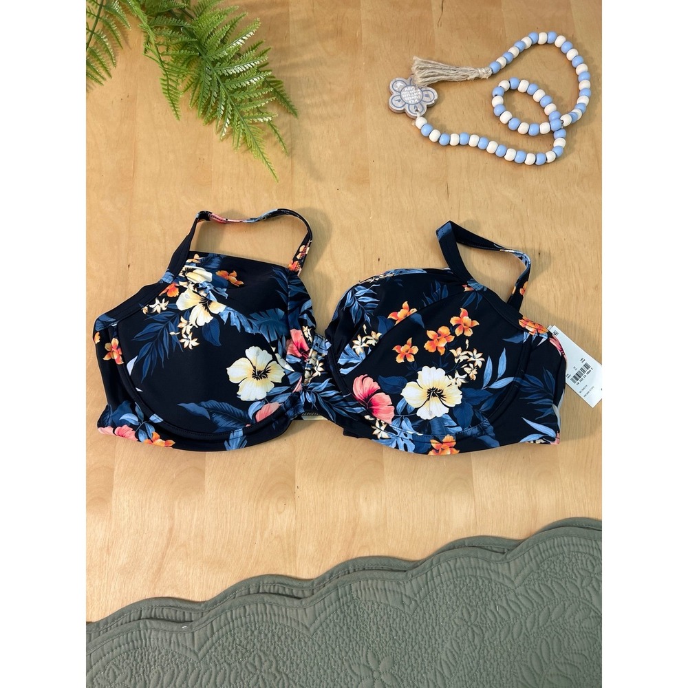 Lands' End Tropical Floral Bikini Top Size XL NWT